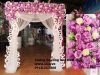 Cổng cưới hoa văn kết hoa màu hồng