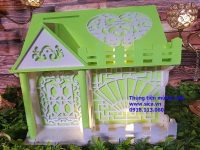 Thùng tiền cưới hỏi ngôi nhà màu xanh cốm trắng 1 tầng