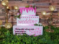 Thùng tiền bánh kem 3 tầng vuông mừng cưới hỏi màu hồng