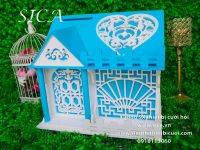 Thùng tiền cưới hỏi ngôi nhà màu xanh dương 1 tằng