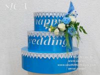 Thùng tiền bánh kem tròn màu xanh nước biển