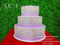 Thùng tiền bánh kem tròn trang trí màu tím sang trọng
